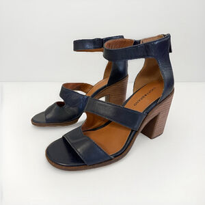 Lucky Brand Navy Leather Block Heel Sandals